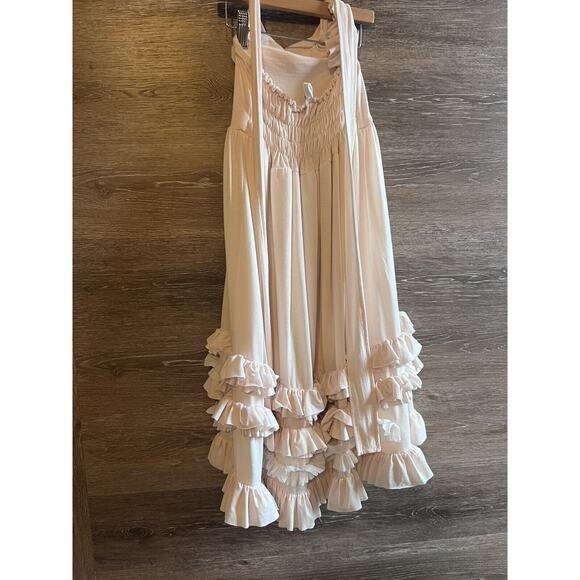 Dollcake Girl Dress 4 Ruffle Halter Blush Ivory Maxi Dress Cottage Core Cotton - Picture 6 of 8